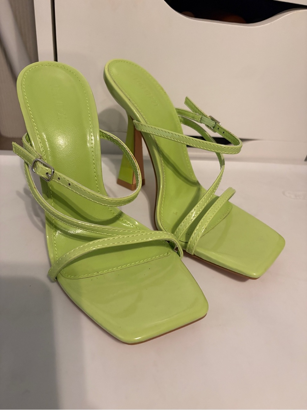 Forever 21 Lime Green Strappy Square-Toe Heels